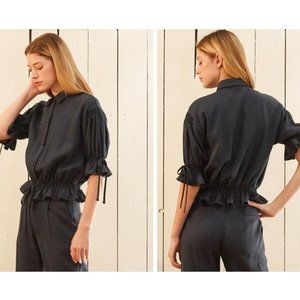 Button Front Tie Hem Blouse